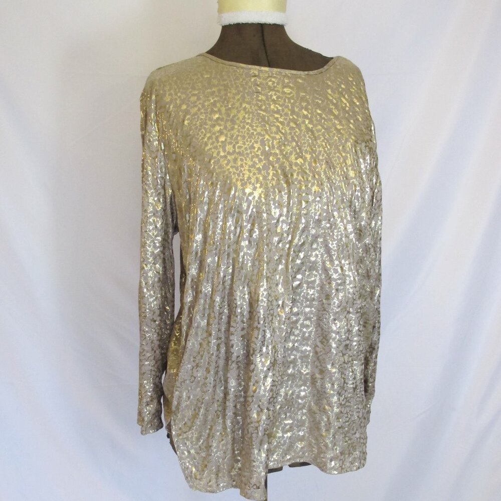 Jessica Michelle beige and gold blouse  L